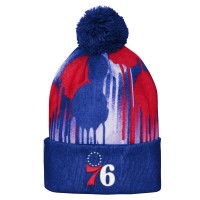 Шапка с помпоном Philadelphia 76ers Youth Splatter Cuffed Knit - Royal/Red