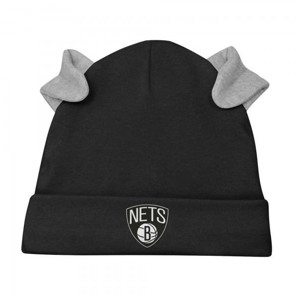 Newborn & Малышам Brooklyn Nets White/Black Three-Piece Dream Team Long Sleeve Bodysuit, Cuffed Knit Hat & Footed Pants Set