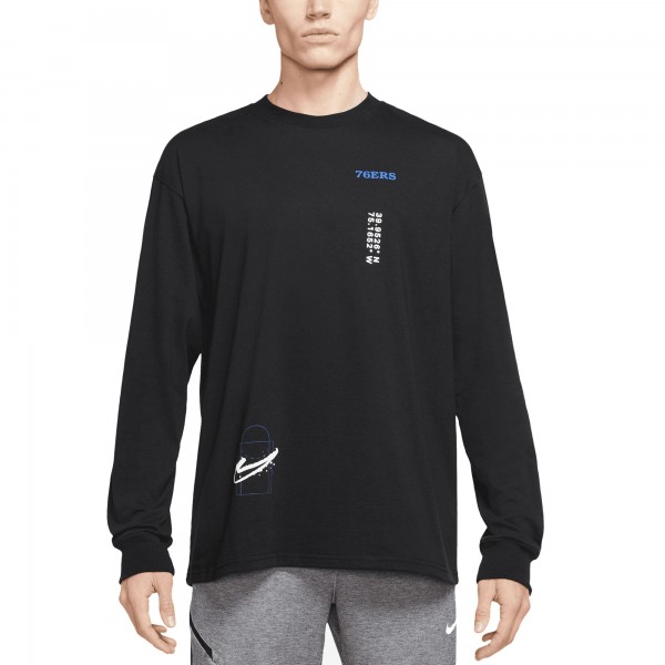 Футболка с длинным рукавом Philadelphia 76ers Nike Courtside Established City Max90 - Black