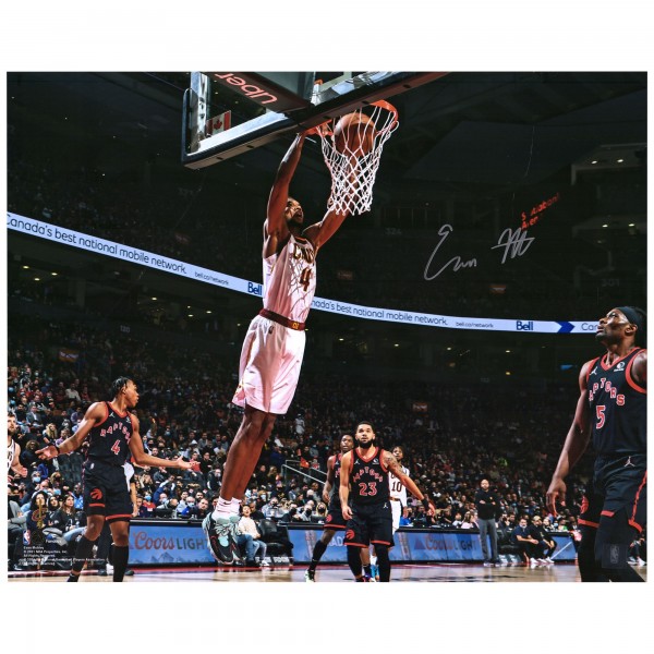 Autographed Cleveland Cavaliers Evan Mobley Fanatics Authentic 16 x 20 White Jersey Dunk Photograph