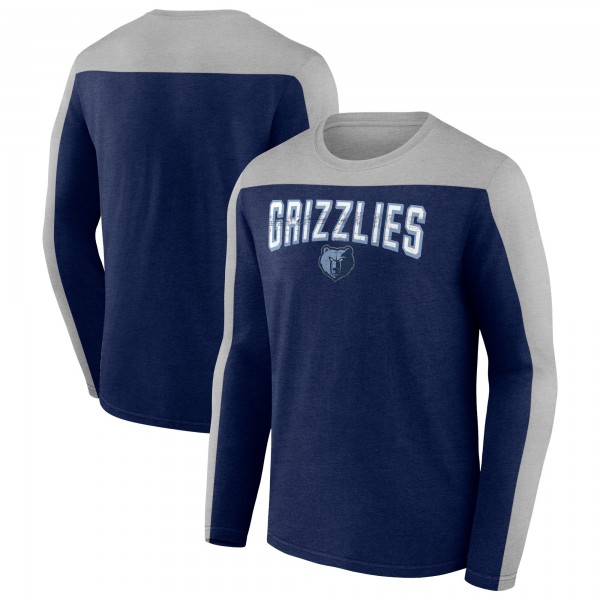Футболка с длинным рукавом Mens Heather Navy Memphis Grizzlies Colorblock