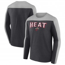 Mens Heather Charcoal Miami Heat Colorblock Long Sleeve T-Shirt