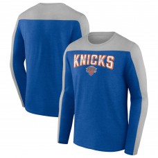 Mens Heather Blue New York Knicks Colorblock Long Sleeve T-Shirt