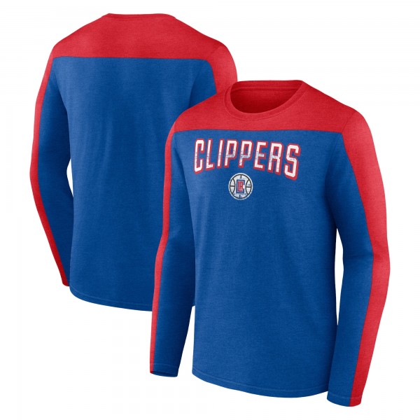 Футболка с длинным рукавом Mens Heather Royal LA Clippers Colorblock
