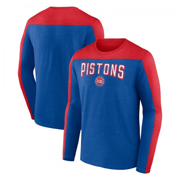 Футболка с длинным рукавом Mens Heather Royal Detroit Pistons Colorblock