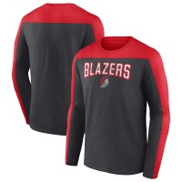 Футболка с длинным рукавом Mens Heather Charcoal Portland Trail Blazers Colorblock