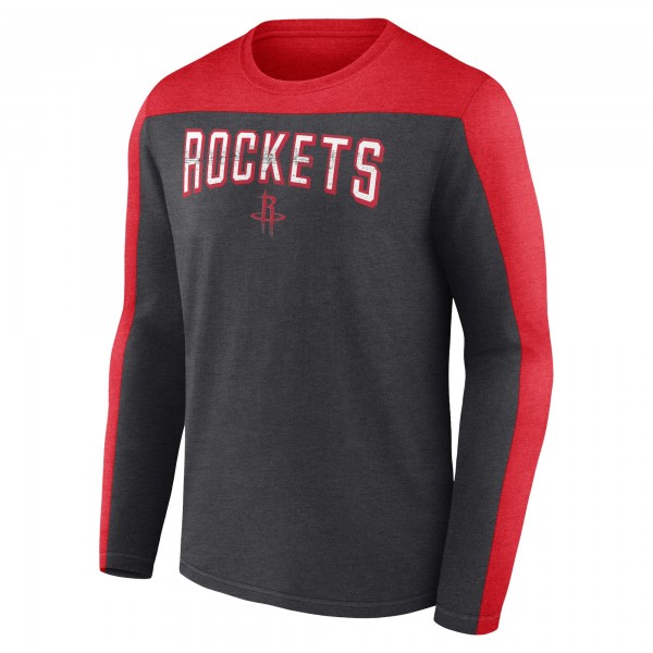 Футболка с длинным рукавом Mens Heather Charcoal Houston Rockets Colorblock