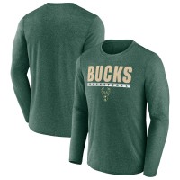 Футболка с длинным рукавом Mens Heathered Hunter Green Milwaukee Bucks Zoning In