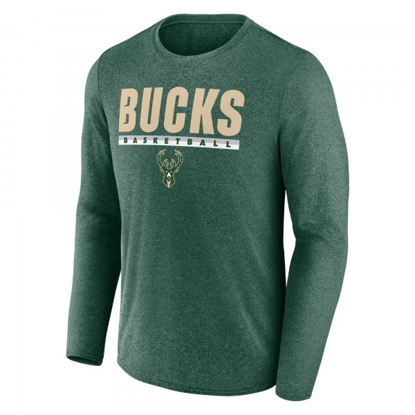 Футболка с длинным рукавом Mens Heathered Hunter Green Milwaukee Bucks Zoning In