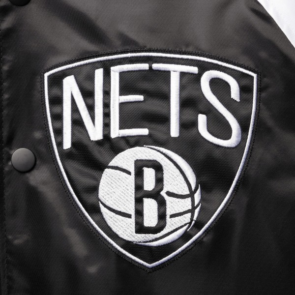 Куртка на кнопках Brooklyn Nets Starter Reliever Varsity Satin Raglan - Black/Gray