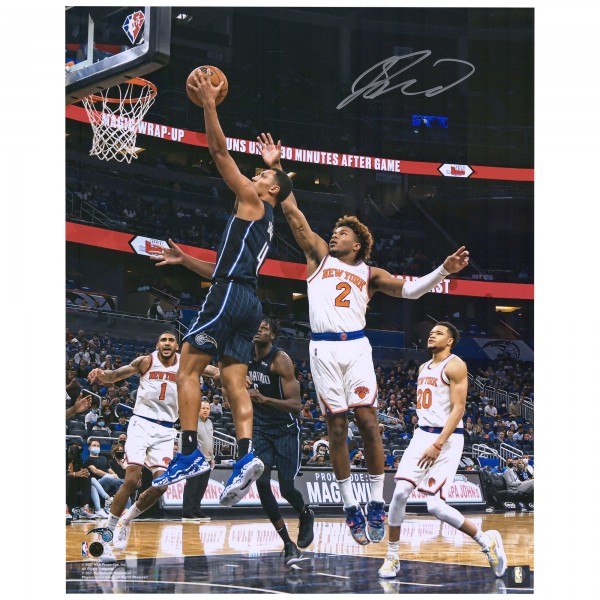 Autographed Orlando Magic Jalen Suggs Fanatics Authentic 16 x 20 Black Jersey Layup Photograph
