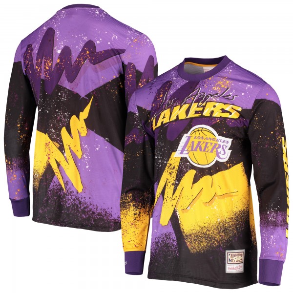 Футболка с длинным рукавом Los Angeles Lakers Mitchell & Ness Hardwood Classics Hyper Hoops Moto Sublimated - Purple