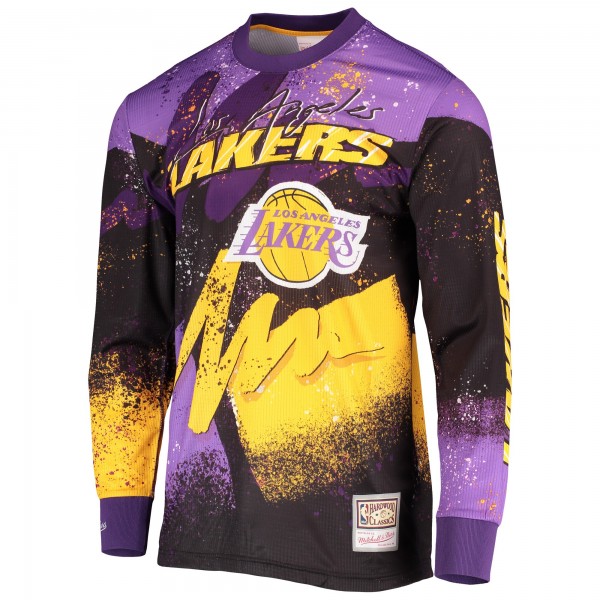 Футболка с длинным рукавом Los Angeles Lakers Mitchell & Ness Hardwood Classics Hyper Hoops Moto Sublimated - Purple