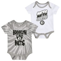 Малышам Brooklyn Nets White/Gray Tie-Dye Two-Pack Bodysuit Set