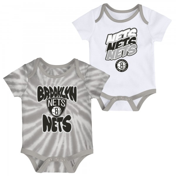 Малышам Brooklyn Nets White/Gray Tie-Dye Two-Pack Bodysuit Set