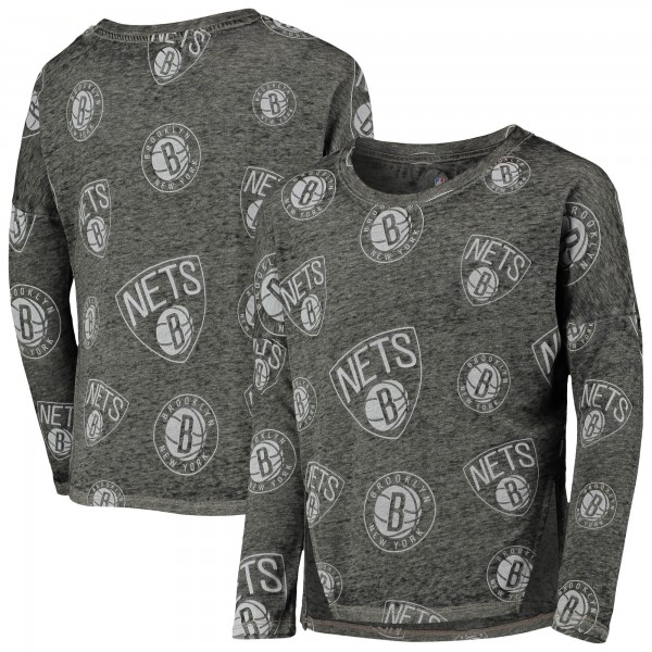 Футболка с длинным рукавом Girls Youth Brooklyn Nets Heathered Black Back in Action