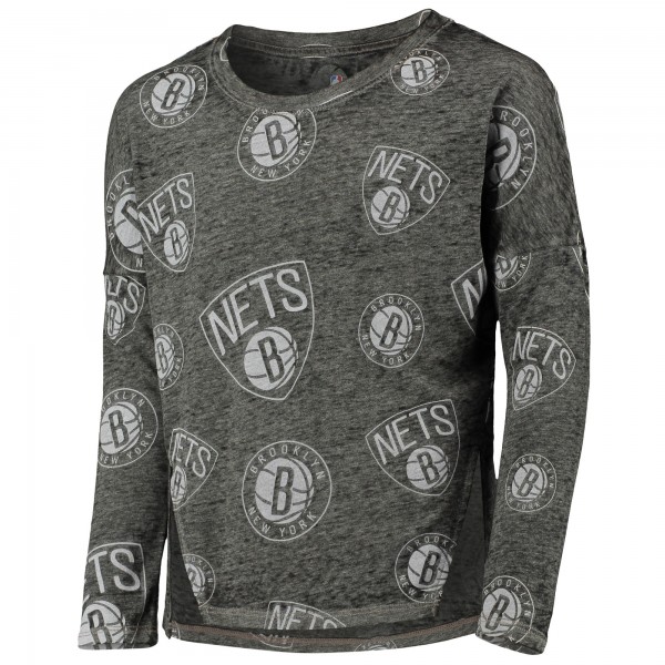 Футболка с длинным рукавом Girls Youth Brooklyn Nets Heathered Black Back in Action