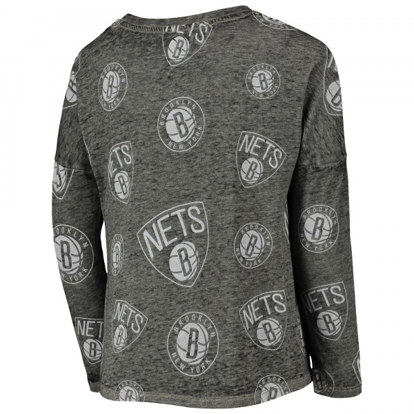 Футболка с длинным рукавом Girls Youth Brooklyn Nets Heathered Black Back in Action