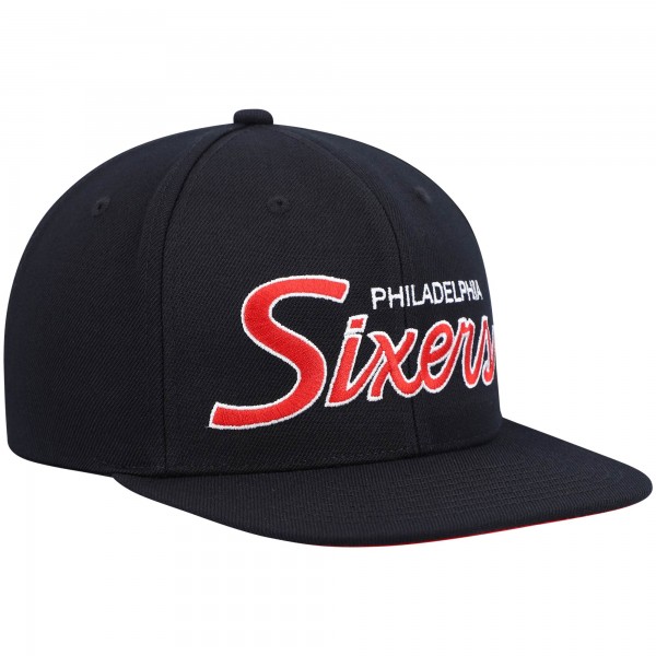 Бейсболка Philadelphia 76ers Mitchell & Ness Hardwood Classics Script 2.0 - Black