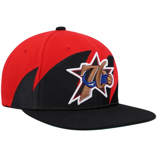 Бейсболка Philadelphia 76ers Mitchell & Ness Hardwood Classics Sharktooth - Black/Red