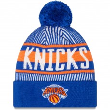 New York Knicks New Era Striped Cuffed Pom Knit Hat - Blue