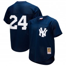 New York Yankees Rickey Henderson Mitchell & Ness Navy Cooperstown Collection Mesh Batting Practice Button-Up Jersey