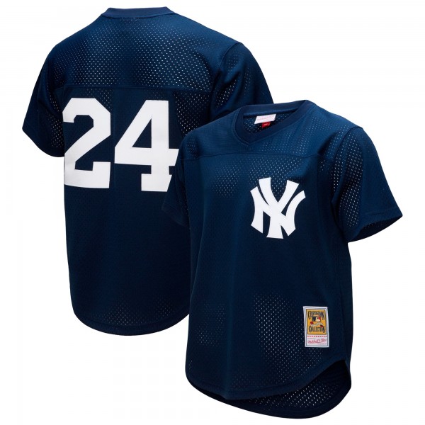 New York Yankees Rickey Henderson Mitchell & Ness Navy Cooperstown Collection Mesh Batting Practice Button-Up Jersey