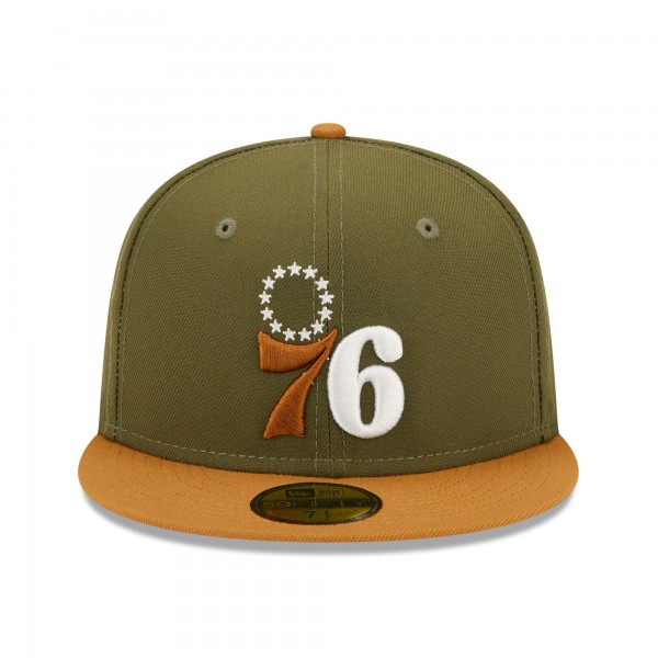 Бейсболка Philadelphia 76ers New Era Two-Tone 59FIFTY - Olive/Orange