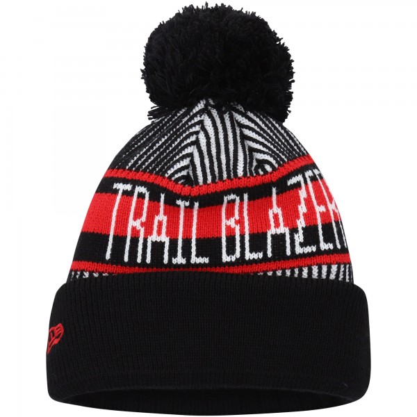 Шапка с помпоном Portland Trail Blazers New Era Youth Stripe Cuffed Knit - Black