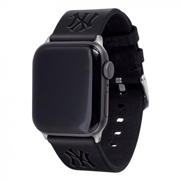 New York Yankees Black Leather Apple Watch Band