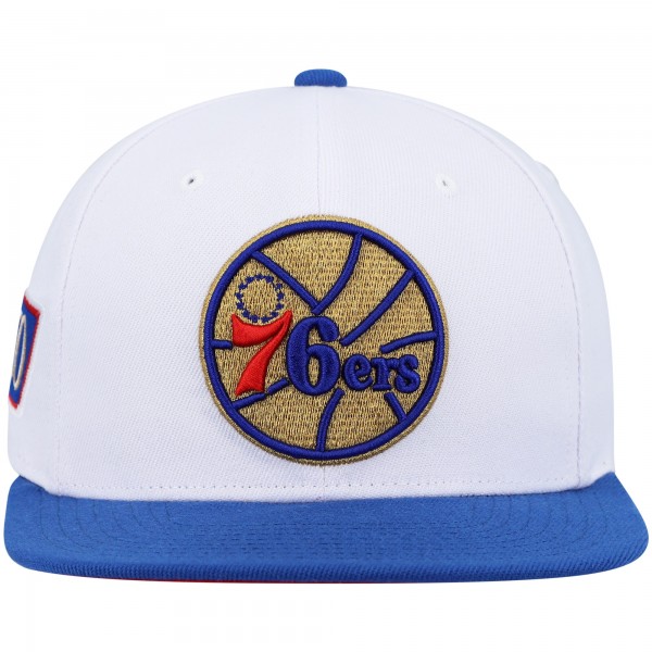 Бейсболка Philadelphia 76ers Mitchell & Ness Hardwood Classics 50th Anniversary - White/Royal