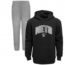 Preschool Brooklyn Nets Black/Heather Gray Double Up Pullover Hoodie & Pants Set
