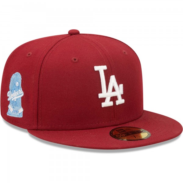 Бейсболка Los Angeles Dodgers New Era 2020 World Series Air Force Blue Undervisor 59FIFTY - Cardinal