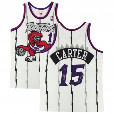 Autographed Toronto Raptors Vince Carter Fanatics Authentic White Mitchell & Ness 1998-99 Authentic Jersey with 98/99 NBA ROY Inscription