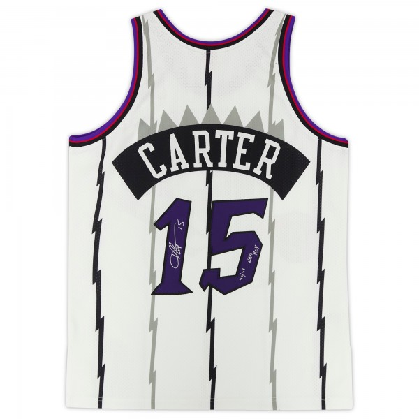 Autographed Toronto Raptors Vince Carter Fanatics Authentic White Mitchell & Ness 1998-99 Authentic Jersey with 98/99 NBA ROY Inscription