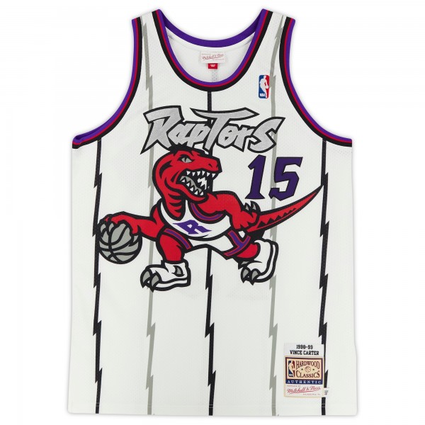 Autographed Toronto Raptors Vince Carter Fanatics Authentic White Mitchell & Ness 1998-99 Authentic Jersey with 98/99 NBA ROY Inscription