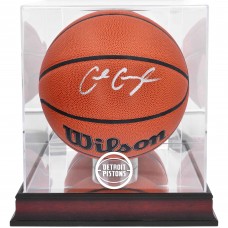 Autographed Detroit Pistons Cade Cunningham Fanatics Authentic Wilson Replica Basketball with Mahogany Team Logo Display Case