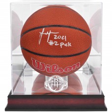Баскетбольный мяч с подставкой Jalen Green Houston Rockets Fanatics Authentic Autographed Wilson Team Logo with 2021 #2 Pick Inscription & Mahogany Team Logo 