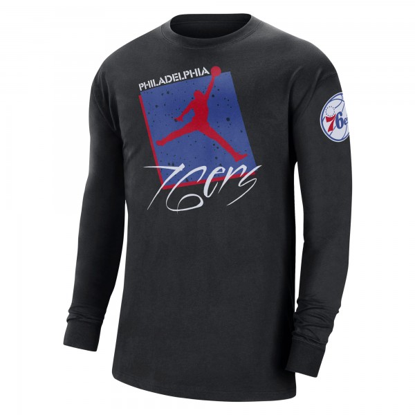 Футболка с длинным рукавом Philadelphia 76ers Jordan Brand Courtside Max 90 Vintage Wash Statement Edition - Black