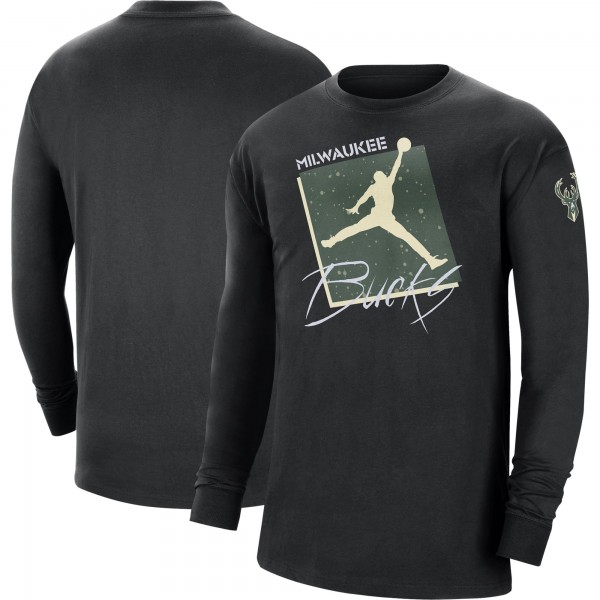 Футболка с длинным рукавом Milwaukee Bucks Jordan Brand Courtside Max 90 Vintage Wash Statement Edition - Black
