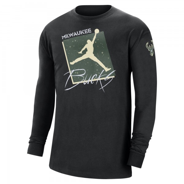 Футболка с длинным рукавом Milwaukee Bucks Jordan Brand Courtside Max 90 Vintage Wash Statement Edition - Black