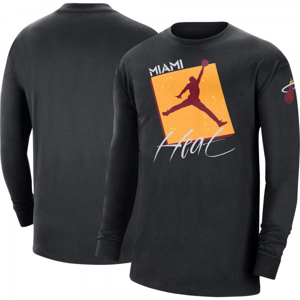 Футболка с длинным рукавом Miami Heat Jordan Brand Courtside Max 90 Vintage Wash Statement Edition - Black