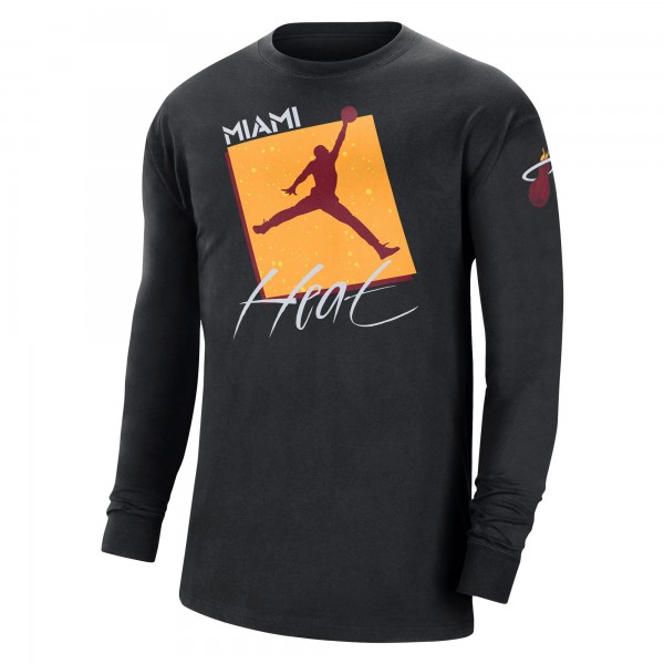 Футболка с длинным рукавом Miami Heat Jordan Brand Courtside Max 90 Vintage Wash Statement Edition - Black