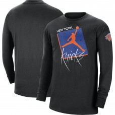 Футболка с длинным рукавом New York Knicks Jordan Brand Courtside Max 90 Vintage Wash Statement Edition - Black