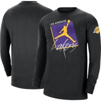 Футболка с длинным рукавом Los Angeles Lakers Jordan Brand Black Courtside Max 90 Vintage Wash Statement Edition