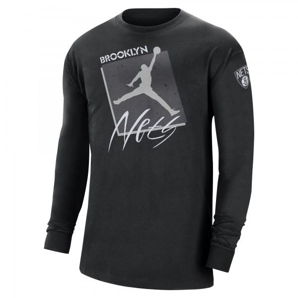 Футболка с длинным рукавом Brooklyn Nets Jordan Brand Courtside Max 90 Vintage Wash Statement Edition - Black