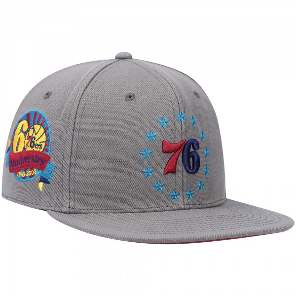 Бейсболка Philadelphia 76ers Mitchell & Ness Hardwood Classics 60th Anniversary Carbon Cabernet - Charcoal