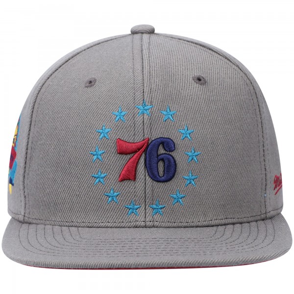 Бейсболка Philadelphia 76ers Mitchell & Ness Hardwood Classics 60th Anniversary Carbon Cabernet - Charcoal