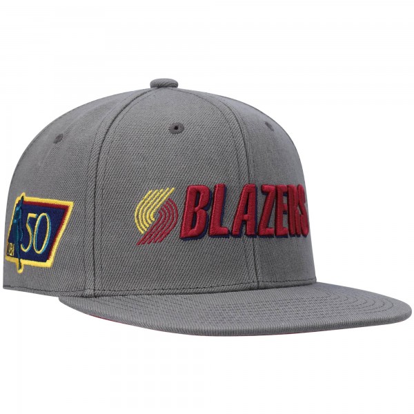 Бейсболка Portland Trail Blazers Mitchell & Ness Hardwood Classics NBA 50th Anniversary Carbon Cabernet - Charcoal