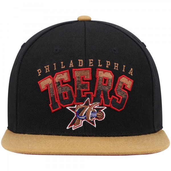 Бейсболка Philadelphia 76ers Mitchell & Ness Hardwood Classics Gradient Wordmark - Black/Tan